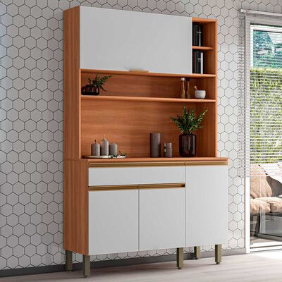 Mueble de Cocina Roca Macadamia Canela Blanco 1 Cajón 4 Puertas