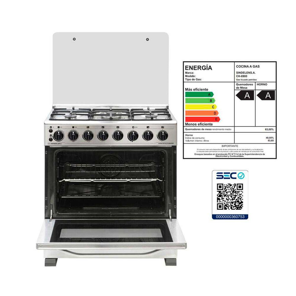 Cocina a Gas Sindelen CH-8900IN 5 Quemadores