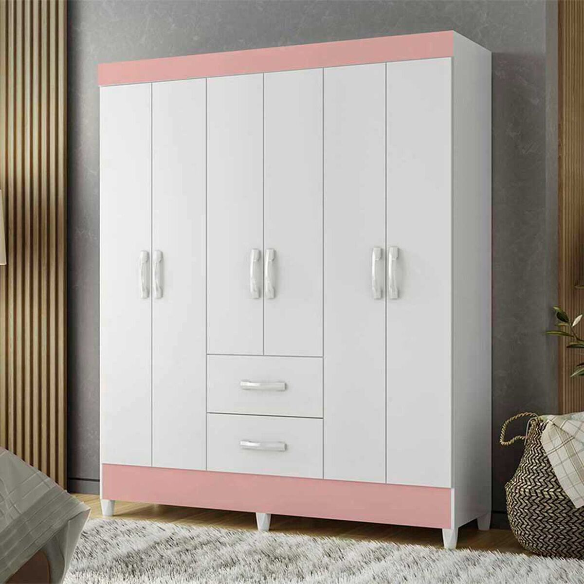 Cl&oacute;set Vekkahome Mobi 6 Puertas 2 Cajones Blanco