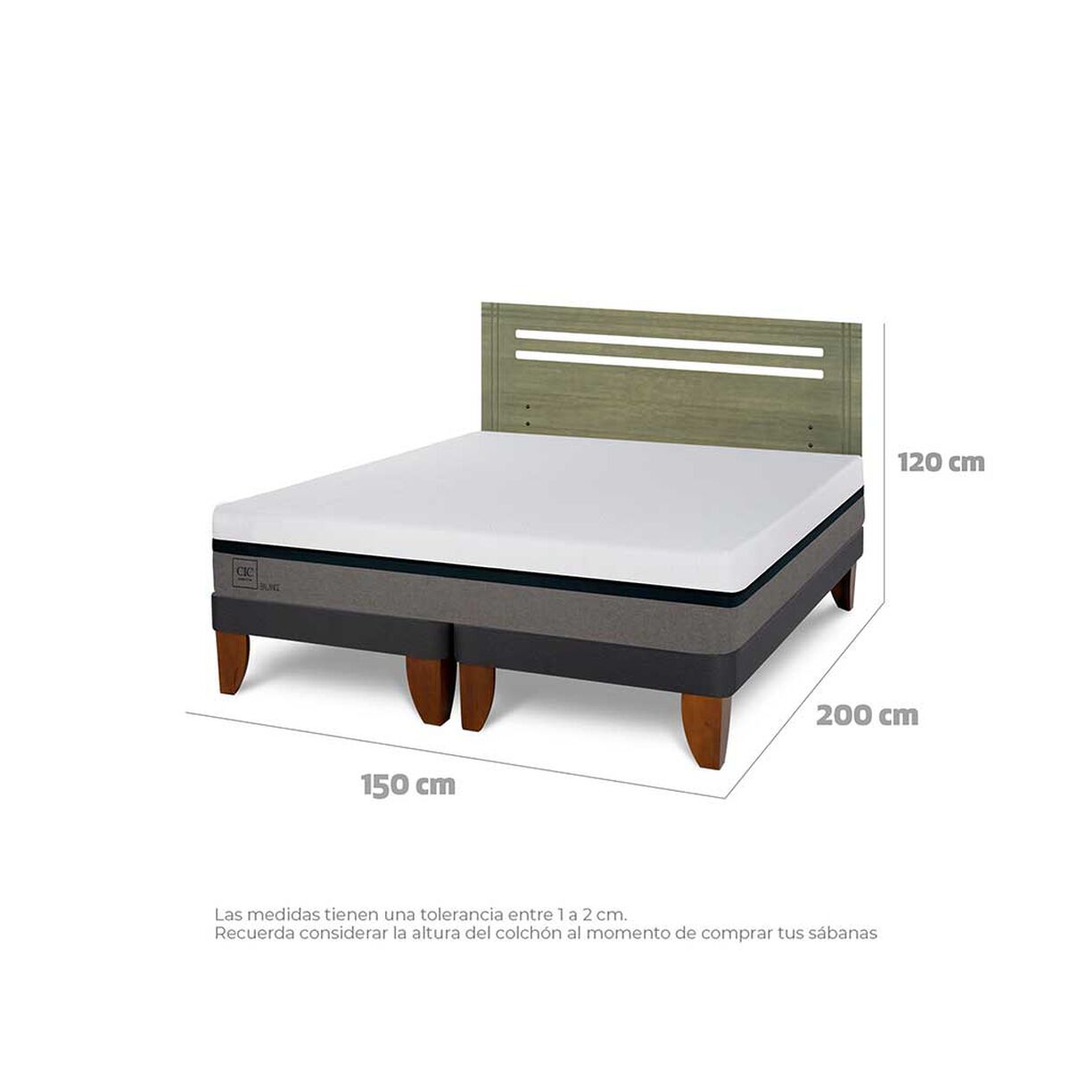 Cama Europea CIC Base Dividida 2 Plazas Balance + Respaldo Munich Olivo
