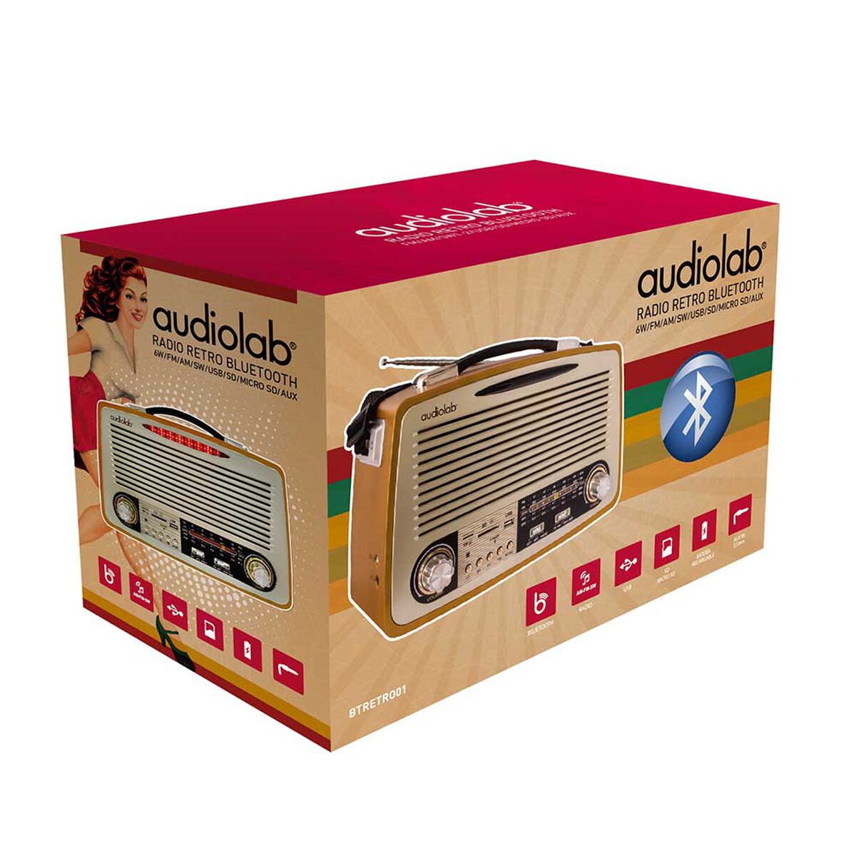 Parlante Bluetooth Audiolab I104BTRETRO01 Café