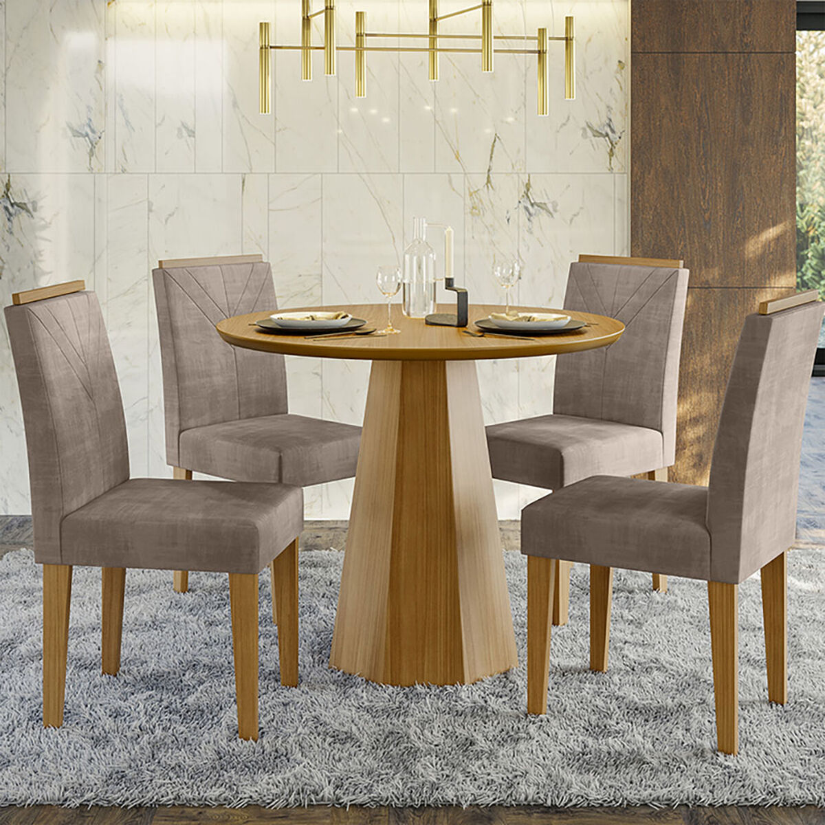 Juego de Comedor VekkaHome Isa 4 Sillas Gris