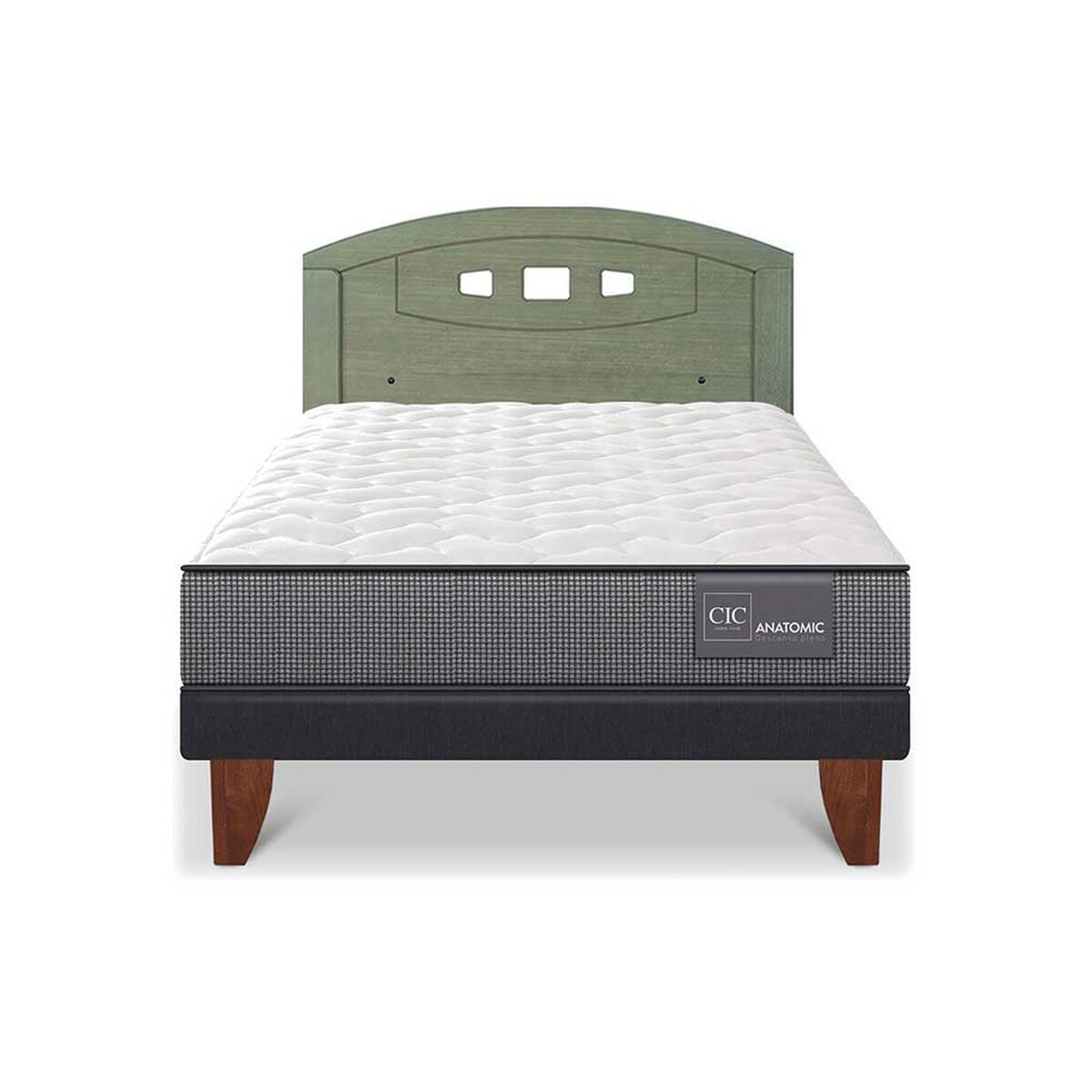 Cama Europea CIC 1,5 Plazas Anatomic + Respaldo Gales Olivo