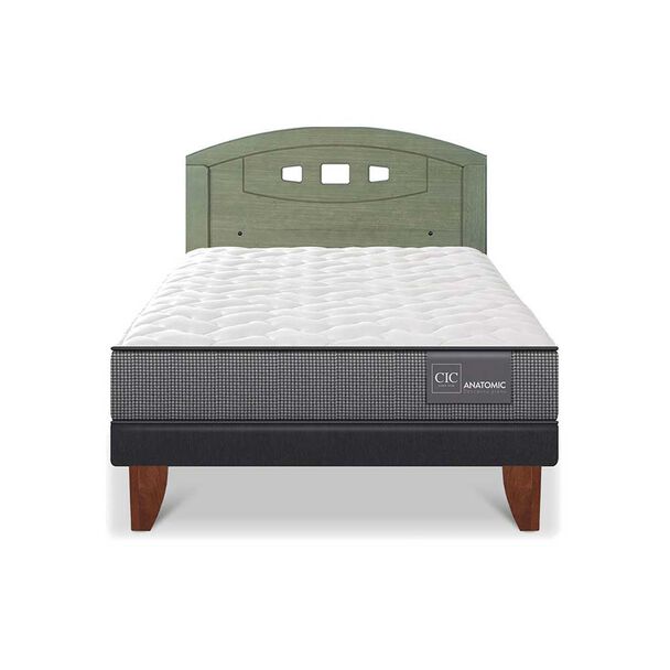 Cama Europea CIC 1,5 Plazas Anatomic + Respaldo Gales Olivo