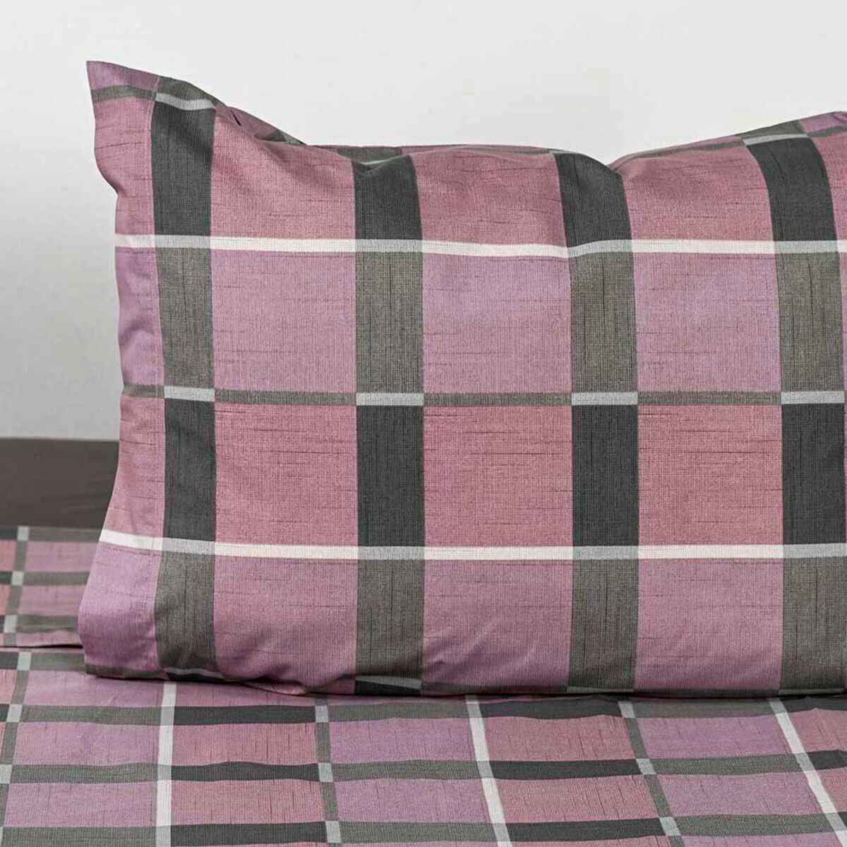 Juego de S&aacute;banas Cannon 200 Hilos 1,5 Plazas Check Rosa