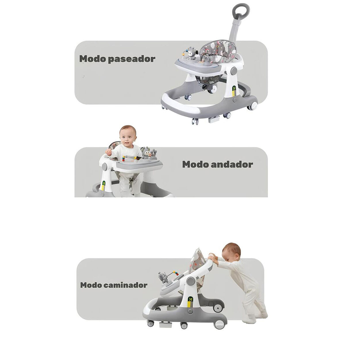 Andador Caminador 5 En 1 con Apoya Pies Lubabycas Gris