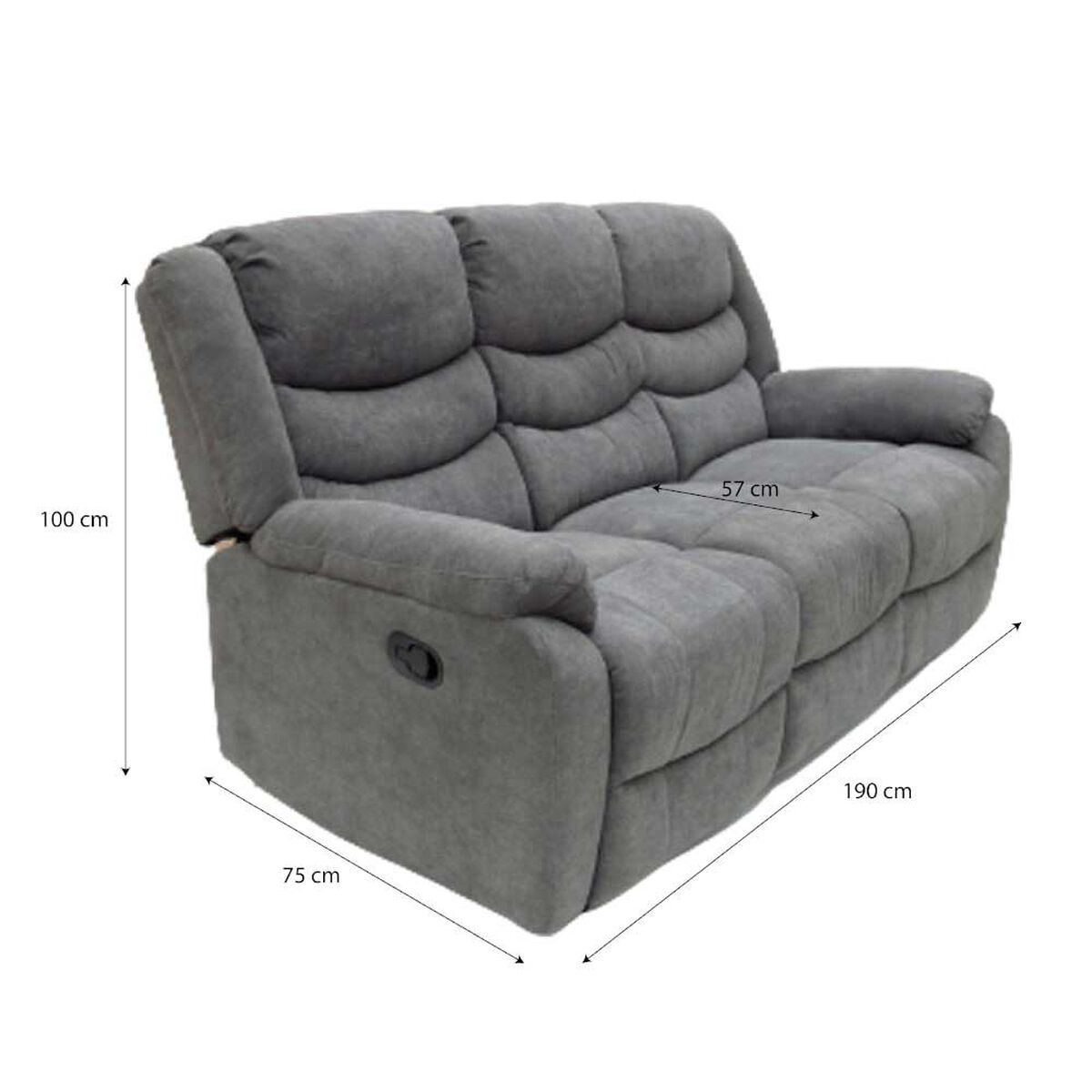 Bergere Reclinable Furnitech Atlanta 3 Cuerpos Gris