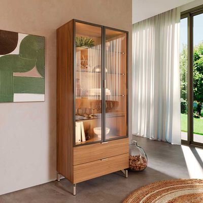 Vitrina Decocasa Atria 2 Puertas 2 Cajones Canela