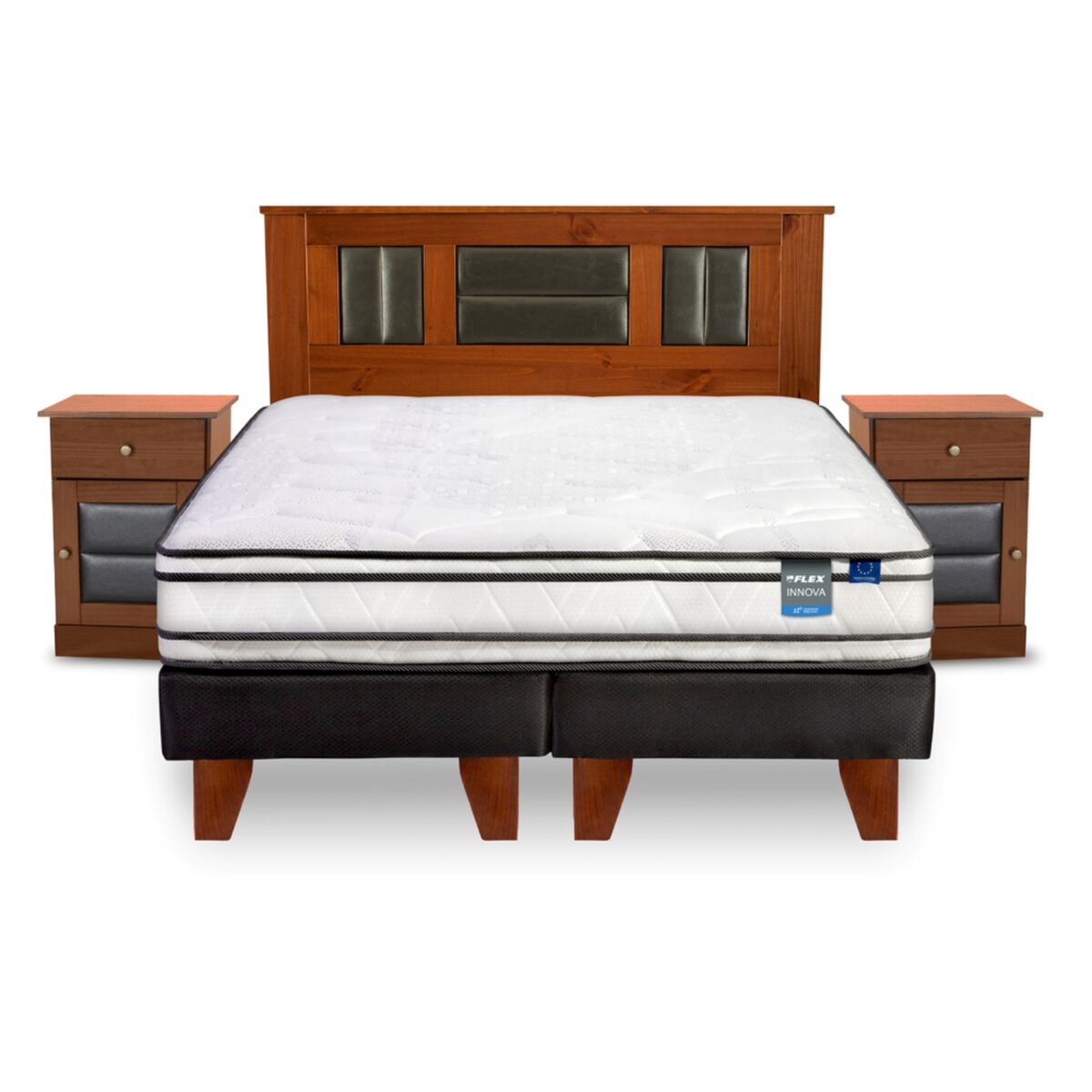 Cama Europea Flex 2 Plazas Innova + Respaldo + 2 Veladores