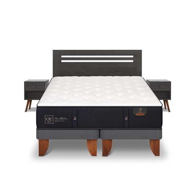 Cama Europea CIC Base Dividida 2 Plazas Premium + Respaldo + 2 Veladores Munich