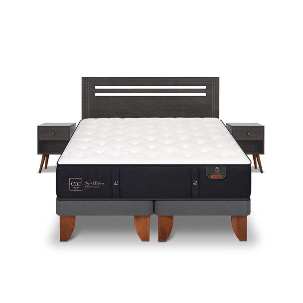 Cama Europea CIC Base Dividida 2 Plazas Premium + Respaldo + 2 Veladores Munich