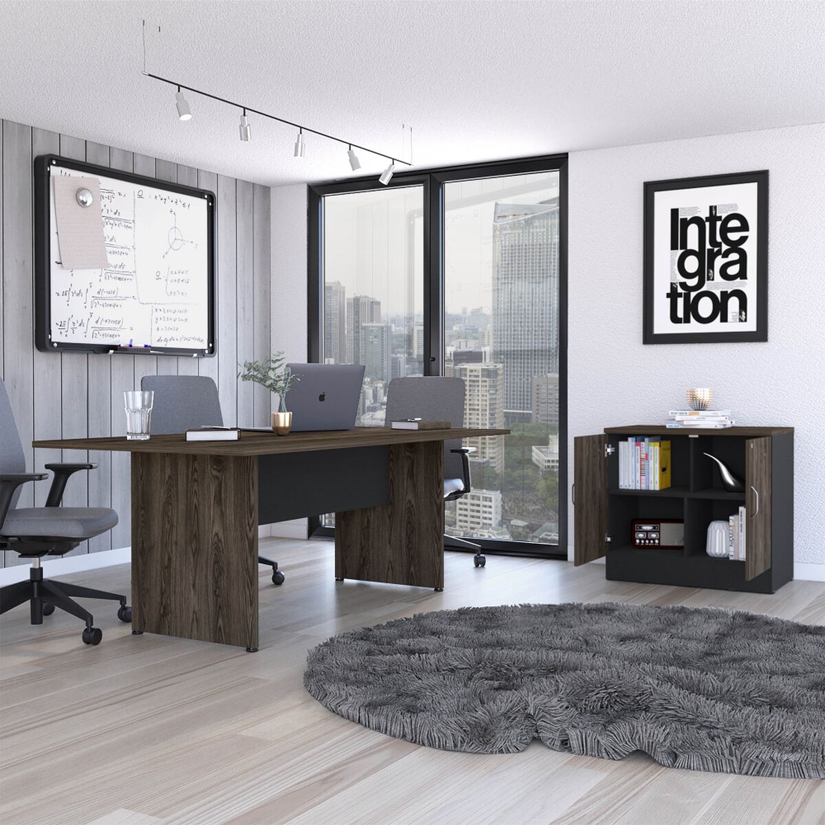 Combo Oficina Mesa Reunión + Cajonera Negro TuHome Home Office
