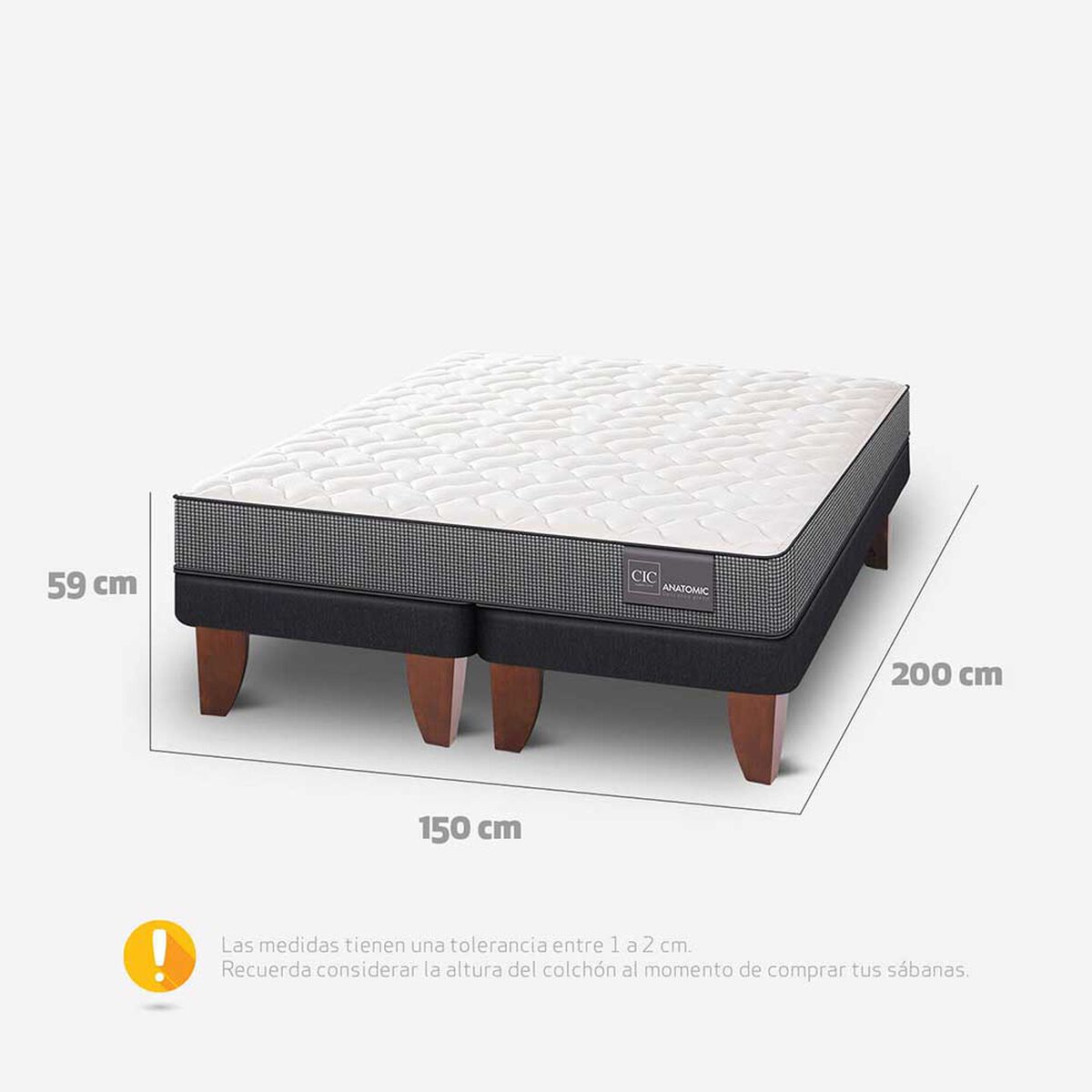 Cama Europea CIC 2 Plazas Anatomic Base Dividida + Respaldo Black