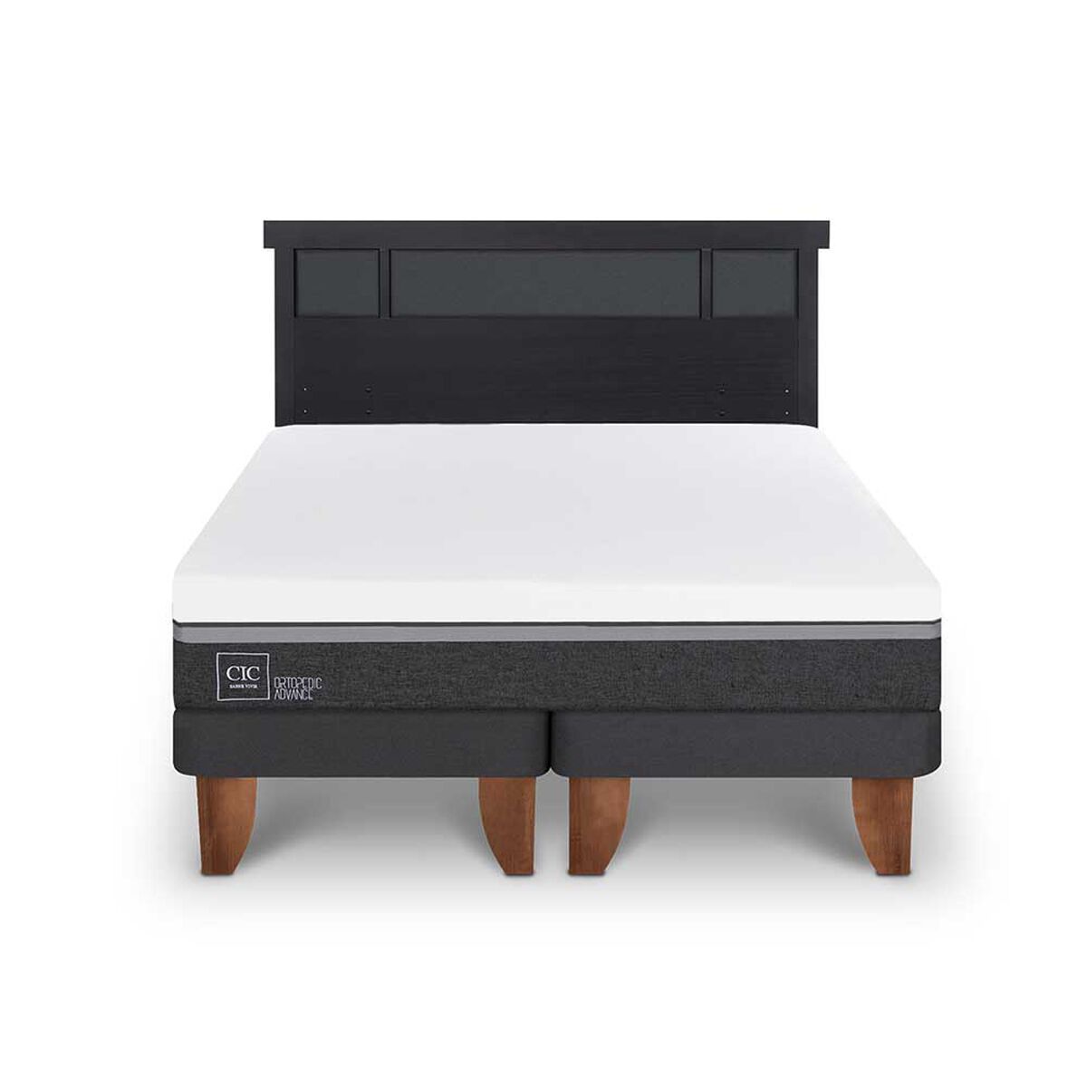 Cama Europea CIC Base Dividida 2 Plazas Ortopedic Advance + Respaldo Dublin Negro