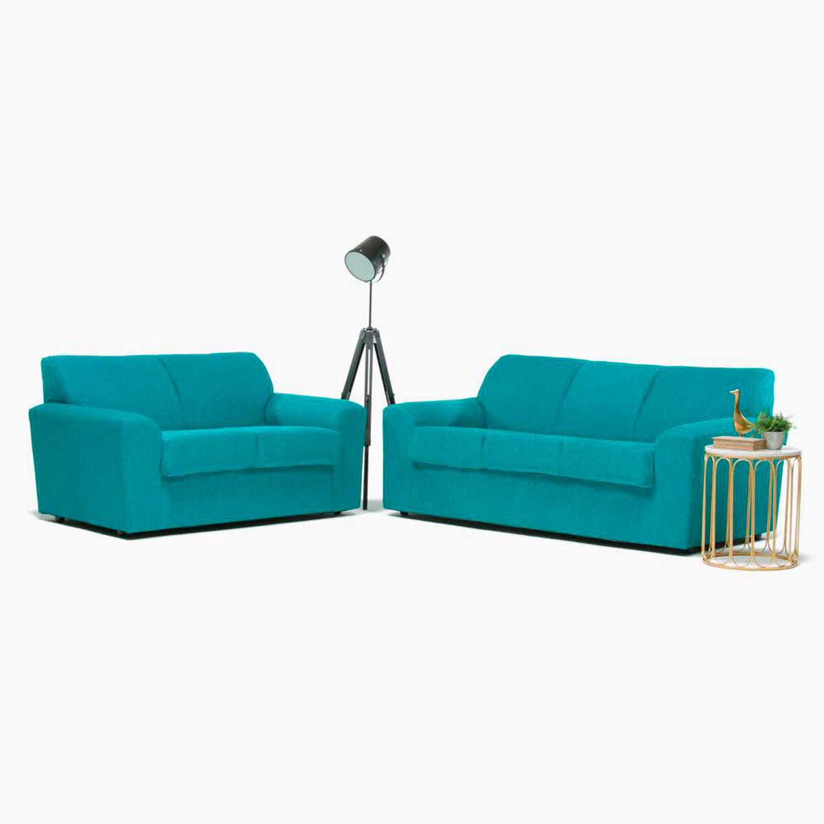 Juego de Living Cabsur Milan Sof&aacute; 3 Cuerpos + Sof&aacute; 2 Cuerpos Chenille Turquesa