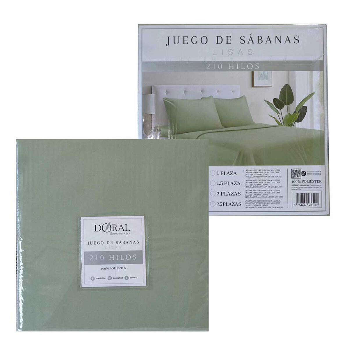 Juego de S&aacute;banas Doral 2 Plazas Lisas 210 Hilos Verde