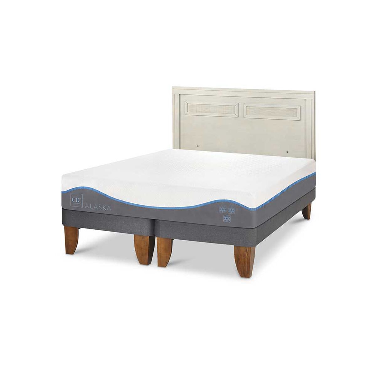 Cama Europea CIC Base Dividida 2 Plazas Alaska + Respaldo Milan Alpino