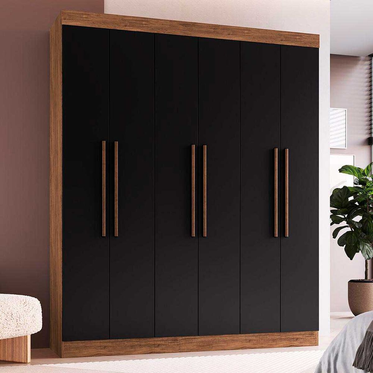 Cl&oacute;set Exit New York 6 Puertas 2 Cajones Casta&ntilde;o y Negro