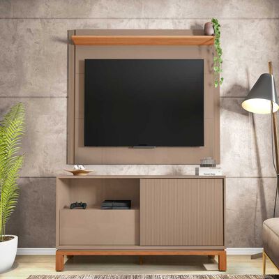 Imagen 1 del producto Set Panel + Rack 1.5 + Vitrina Decocasa Mondrian Gris-Castaño