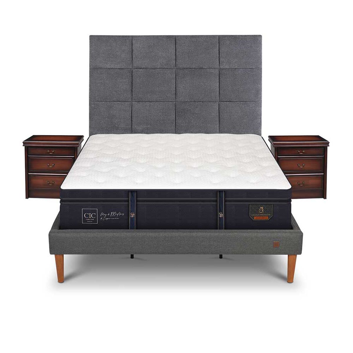 Cama Europea CIC King Grand Premium + Respaldo + Veladores
