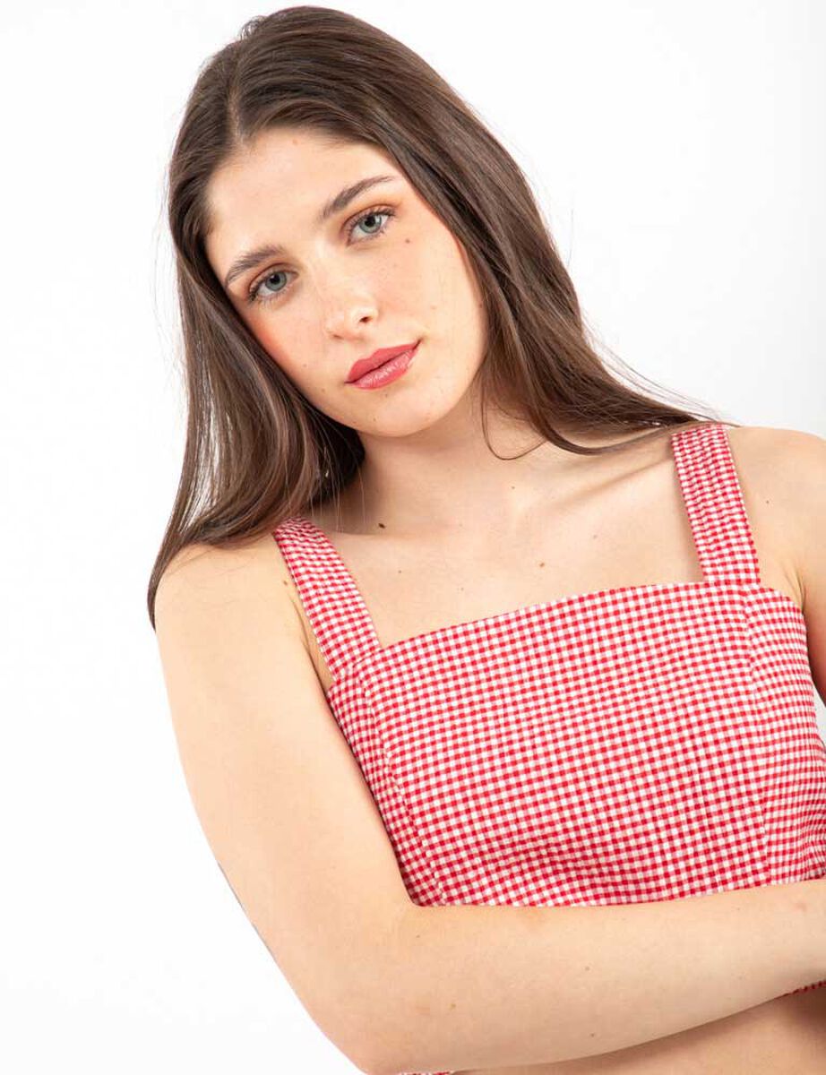 Polera Tartán Crop Sin Mangas Mujer Icono