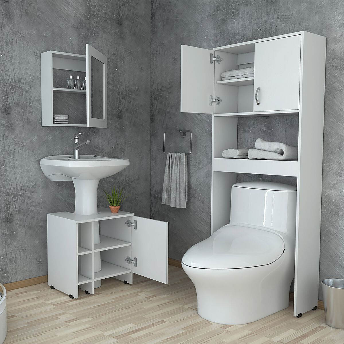 Lavamanos + Mueble Optimizador + Mueble Botiquín TuHome