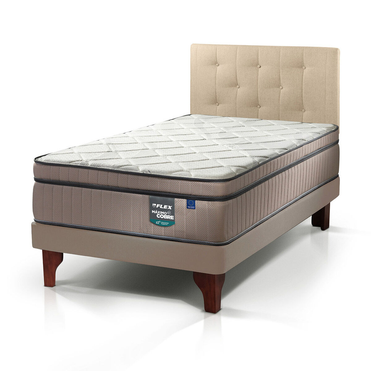Cama Europea Arena Maximo Cobre 1.5 Pl + Respaldo Almendra