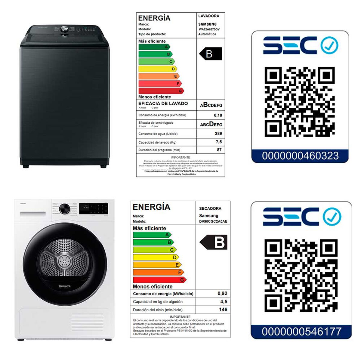 Lavadora Carga Superior Samsung 22 kg + Secadora Bomba de Calor 9 kg