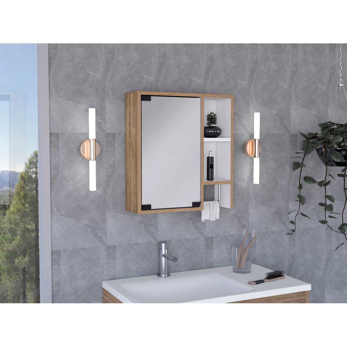 Botiqu&iacute;n con Espejo TuHome Martinica 1 Puerta Miel y Blanco