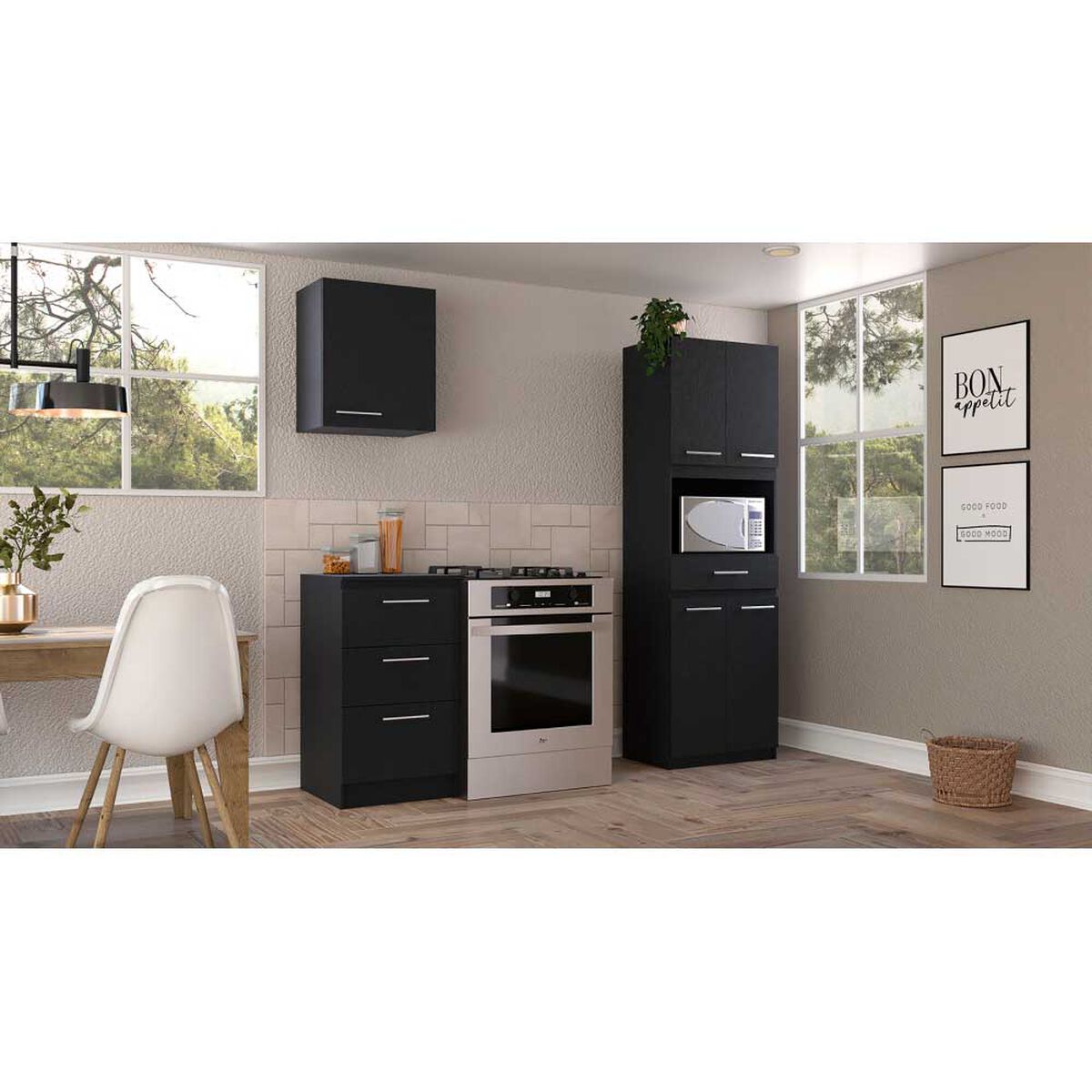 Combo Mueble Superior + Mueble Microondas + Mueble Inferior TuHome Manchester Wengue