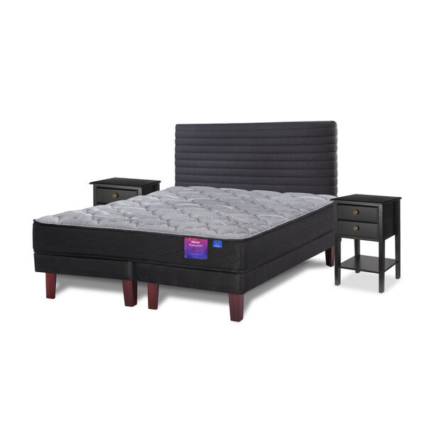 Cama Europea Flex Base Dividida King Therapedic Plus + Respaldo Modern + 2 Veladores Rover