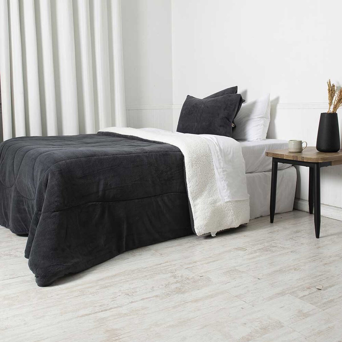 Plumón Coral Sherpa Mashini 2 Plazas Liso Marengo