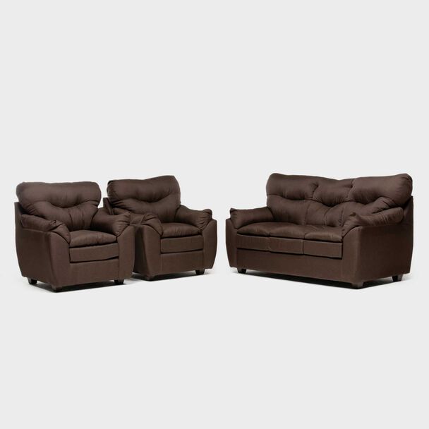 Juego de Living Almore Belén Sofá 3 Cuerpos + Dos Sillones 1 Cuerpo Café