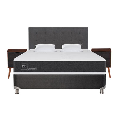 Imagen 1 del producto Box Spring CIC 2 Plazas New Ortopedic + Respaldo + 2 Veladores Eufrates + Almohada