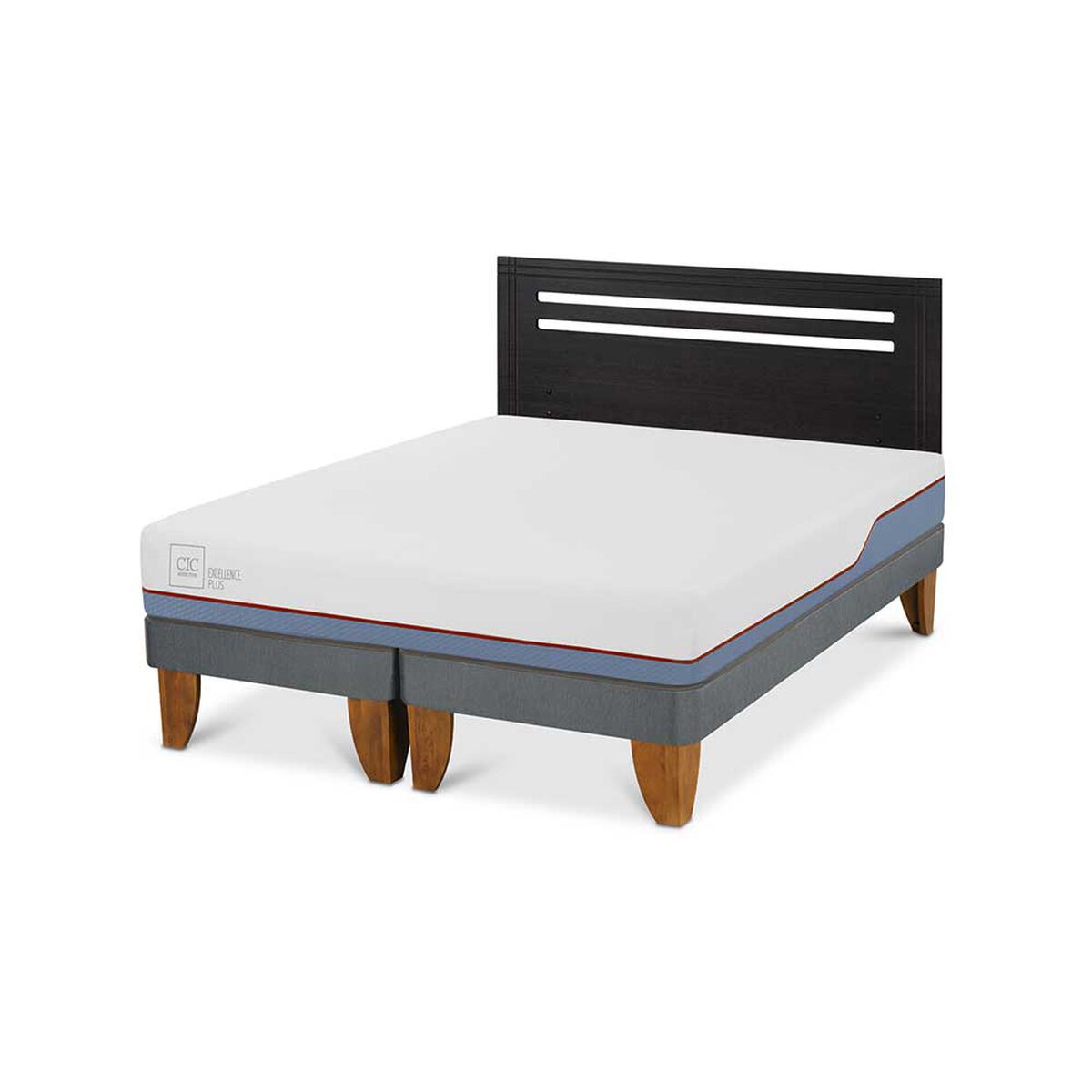 Cama Europea CIC Base Dividida 2 Plazas Excellence Plus + Respaldo Munich Negro