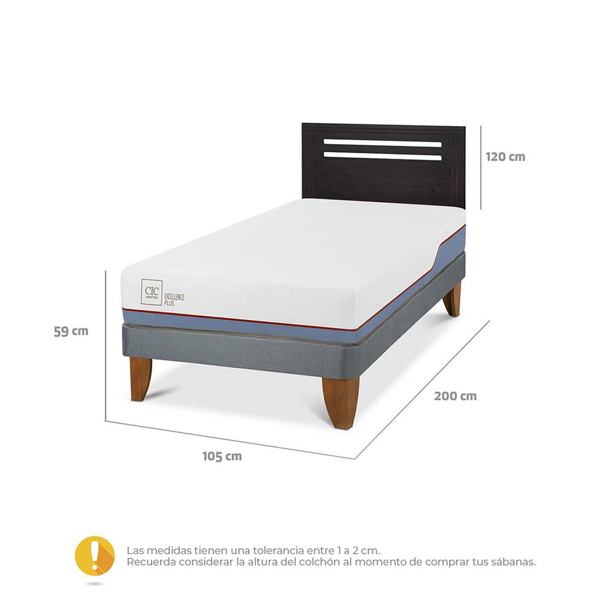 Cama Europea CIC 1,5 Plazas Excellence Plus + Respaldo Munich Negro