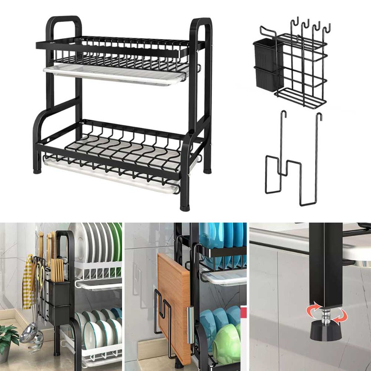 Secaplatos Escurridor 2 Niveles Simplit Negro
