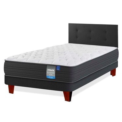 Imagen 2 del producto Cama Europea Europedic Dual 1 Plaza + Respaldo Royal Negro + Velador Rock