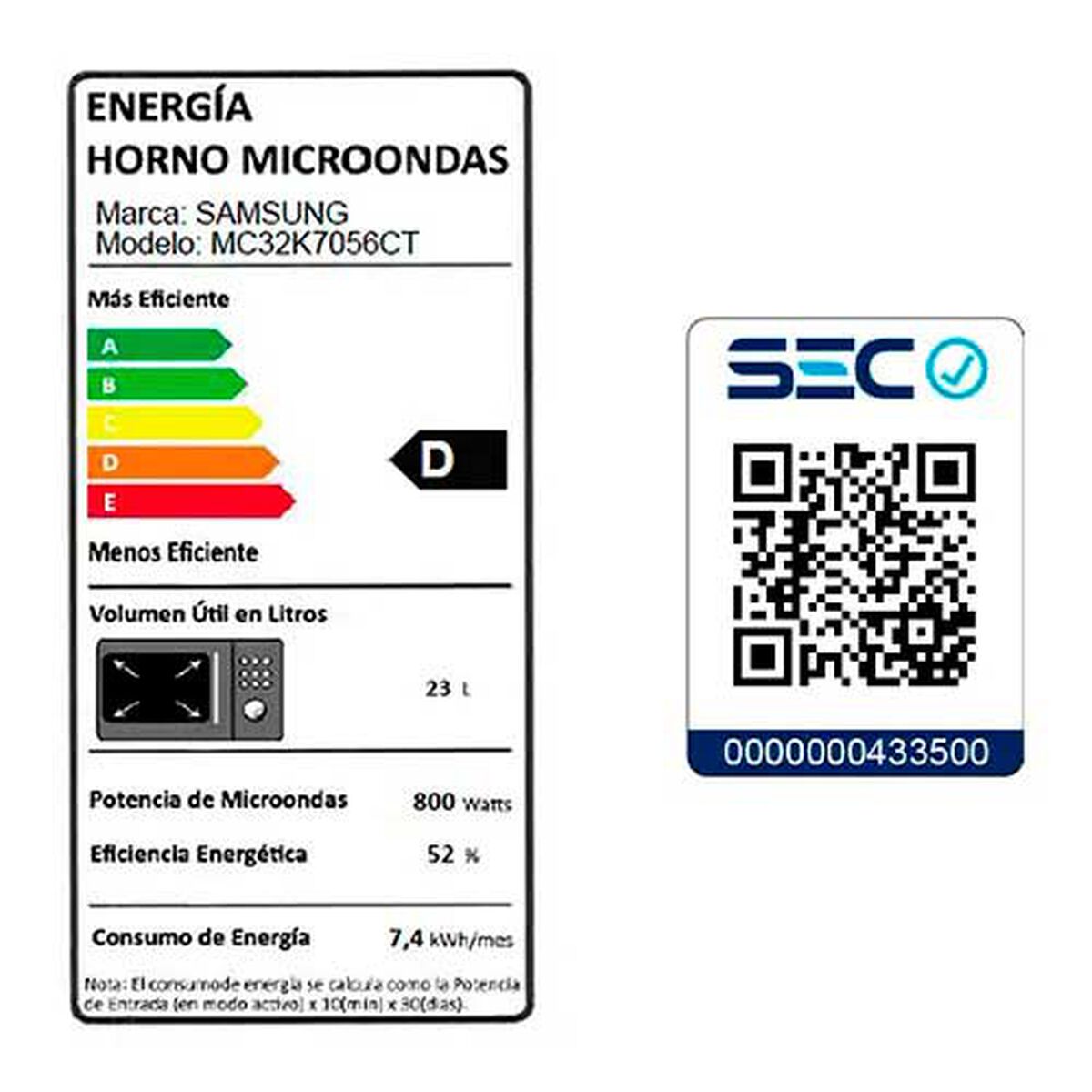 Microondas Samsung MC32K7056CT/ZS 32 lts.