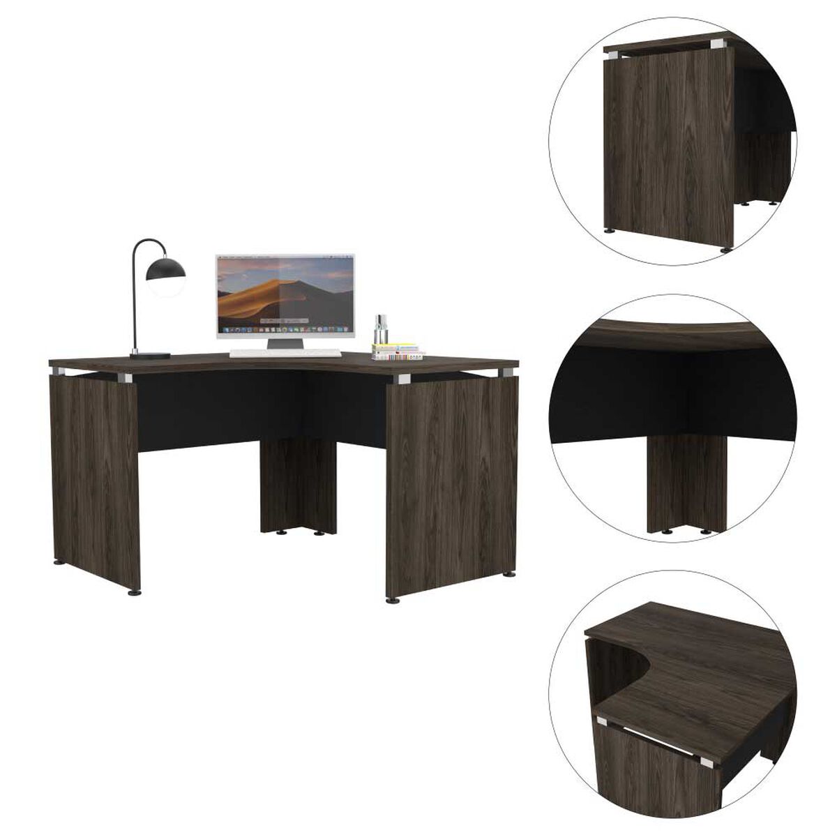 Escritorio en L TuHome Home Office 2 Puertas Negro Soft Coñac