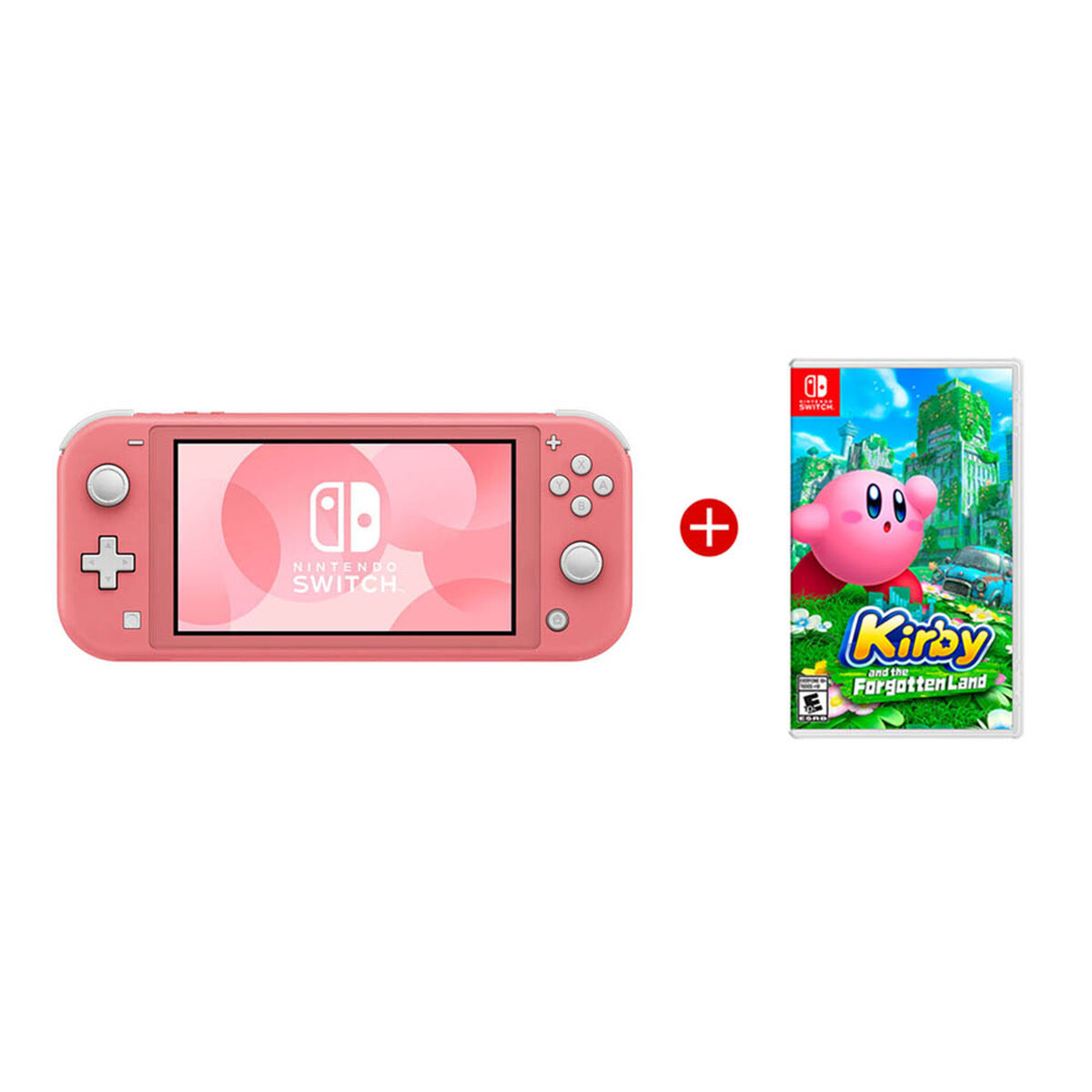 Combo Consola Nintendo Switch Lite Coral + Juego Nintendo Switch Kirby and the Forgotten Land