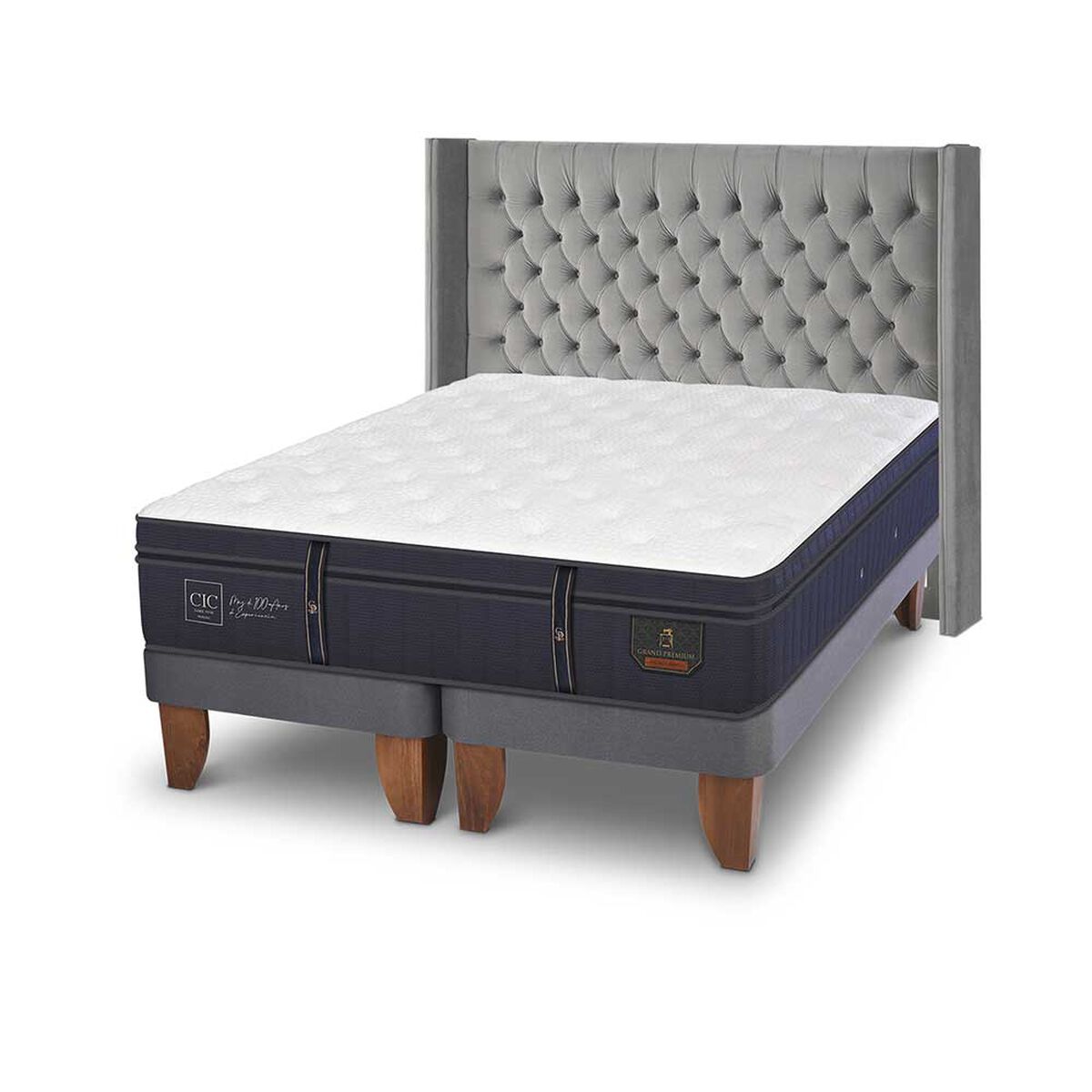 Cama Europea CIC Base Dividida Súper King Grand Premium + Respaldo Sesia