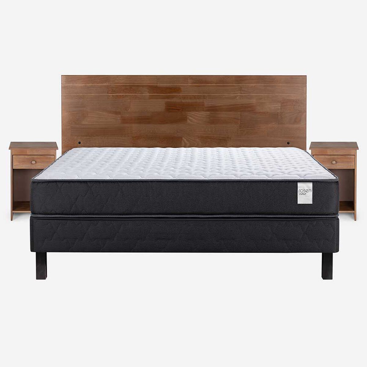 Cama Europea Rosen 2 Plazas Wave + Respaldo Tabor Caramelo + 2 Veladores