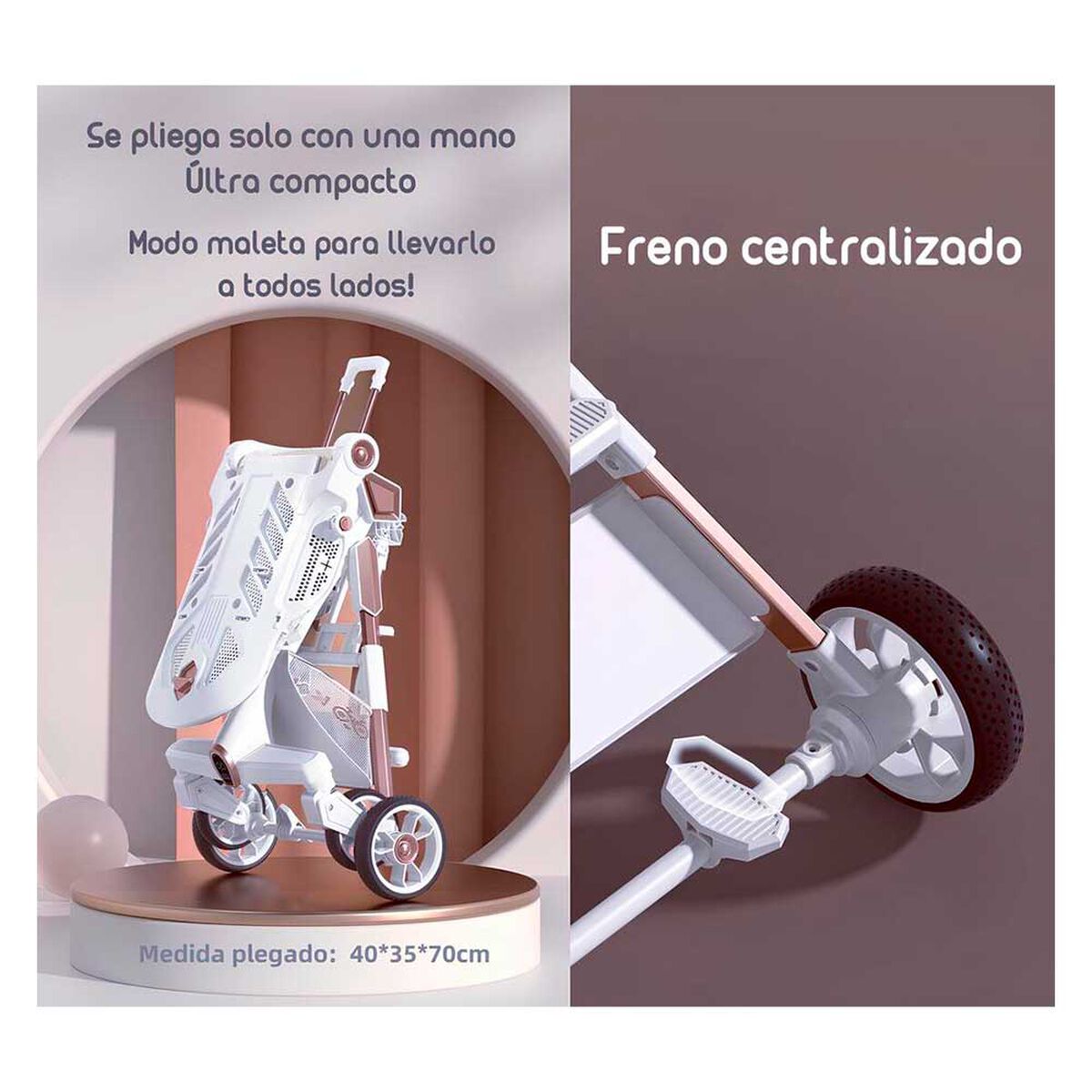 Coche de Paseo 360° con Mesita Lubabycas Rosado