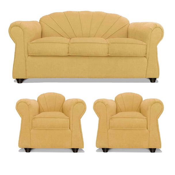 Juego de Living Elegant Detail Marsella Sofá 3 Cuerpos + Dos Sillones 1 Cuerpo Beige