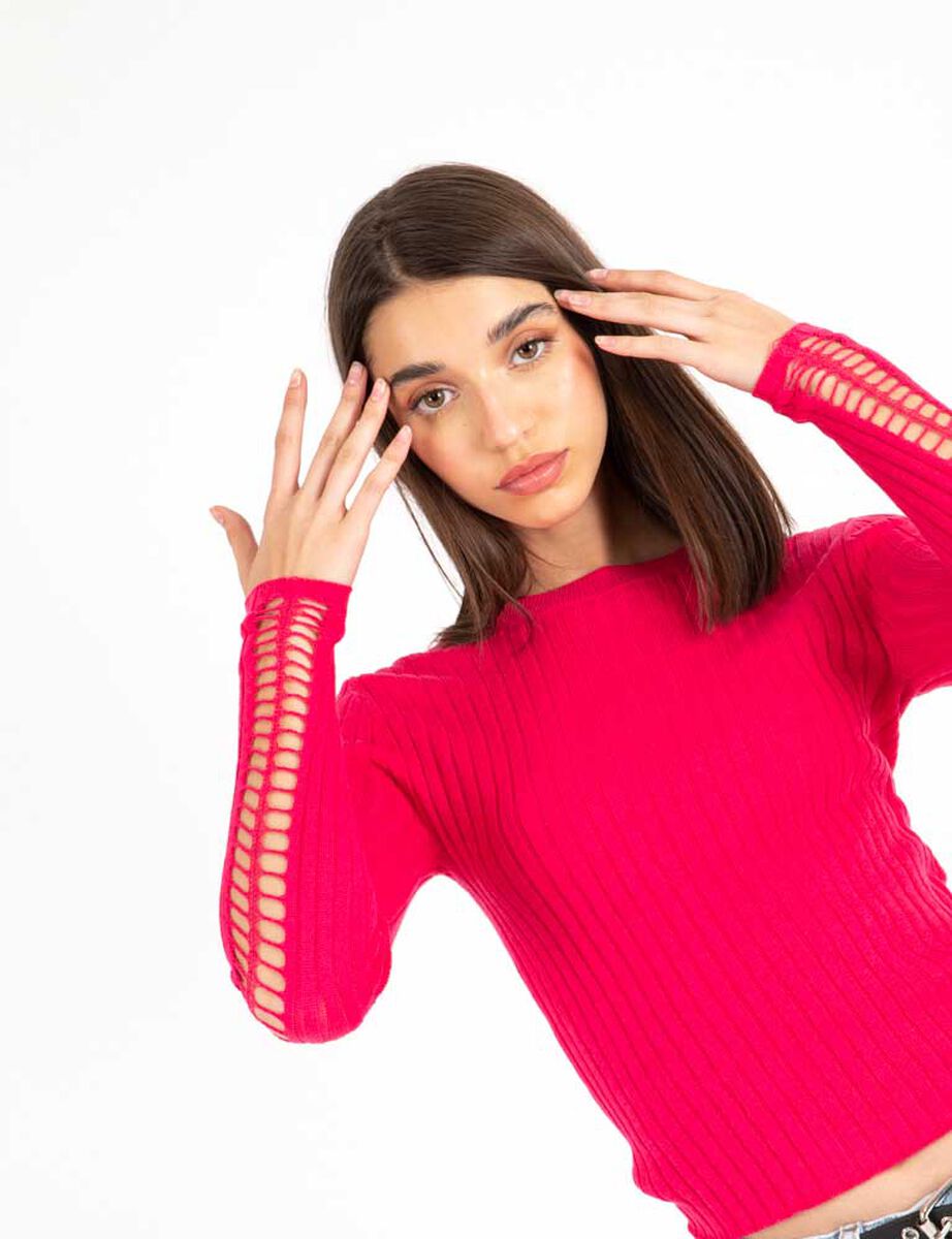 Sweater Liso Mangas Y Espalda Tejida Cuello Redondo Mujer Icono