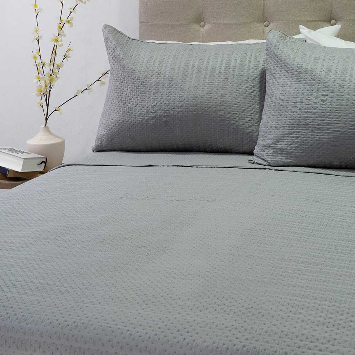 Quilt Doral King Liso Deluxe Gris