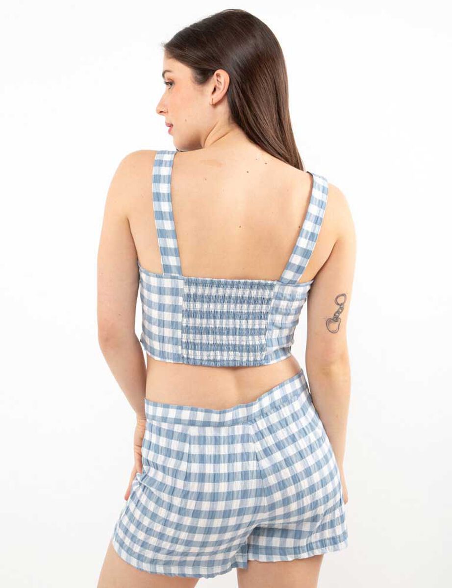 Polera Tartán Crop Sin Mangas Mujer Icono