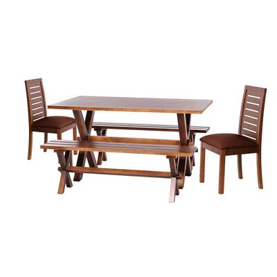 Juego de Comedor Latam Home Sevilla Tenerife 2 Sillas + 2 Bancas PU Chocolate