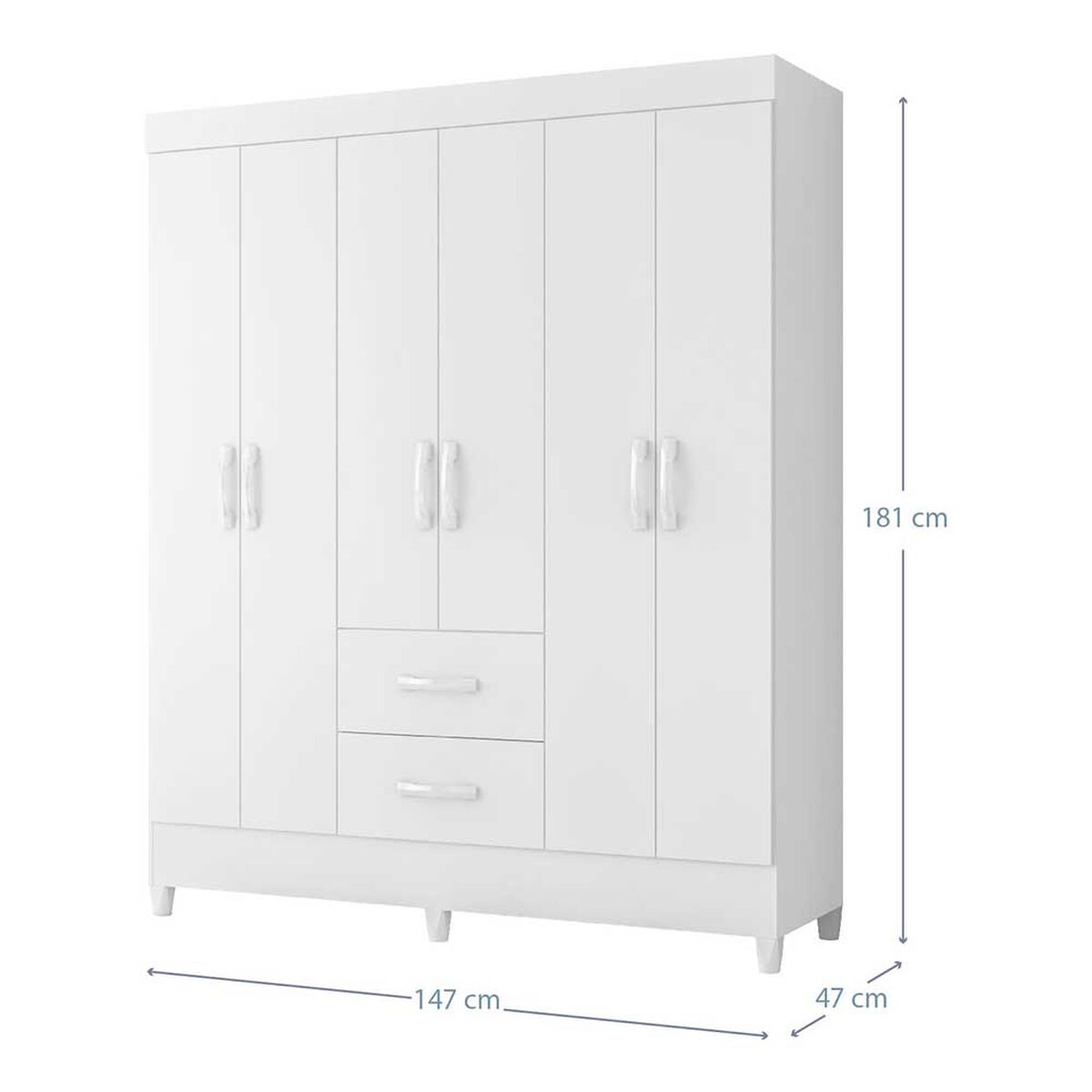 Combo Cl&oacute;set 6 Puertas 2 Cajones + C&oacute;moda 4 Cajones Vekkahome Mobi Blanco
